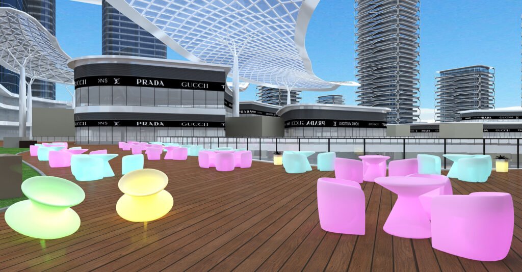 led furniture create a relaxing and engaging shopping mall outdoor space