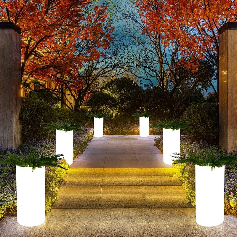 planters with solar lights for background garden