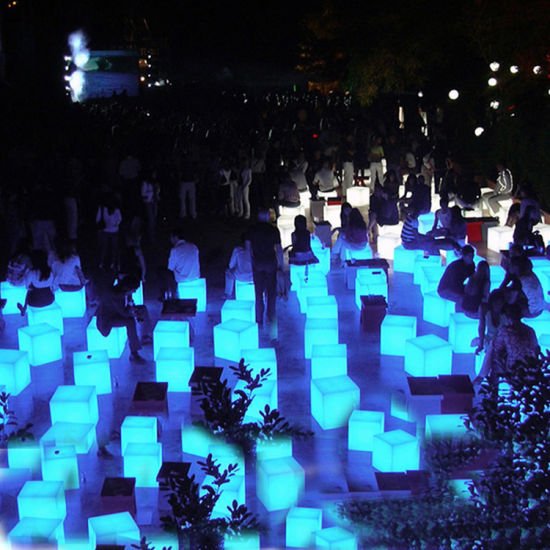 LED cube seating in park