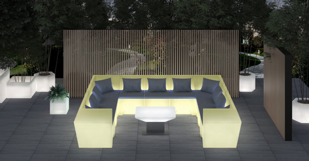 LED sofas and lounge sets and led planters offer a comfortable and stylish seating option