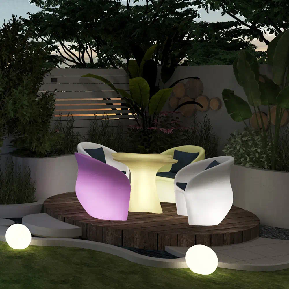 LED Flower Shaped Side Coffee Table and 4 pcs Couch Chair Set