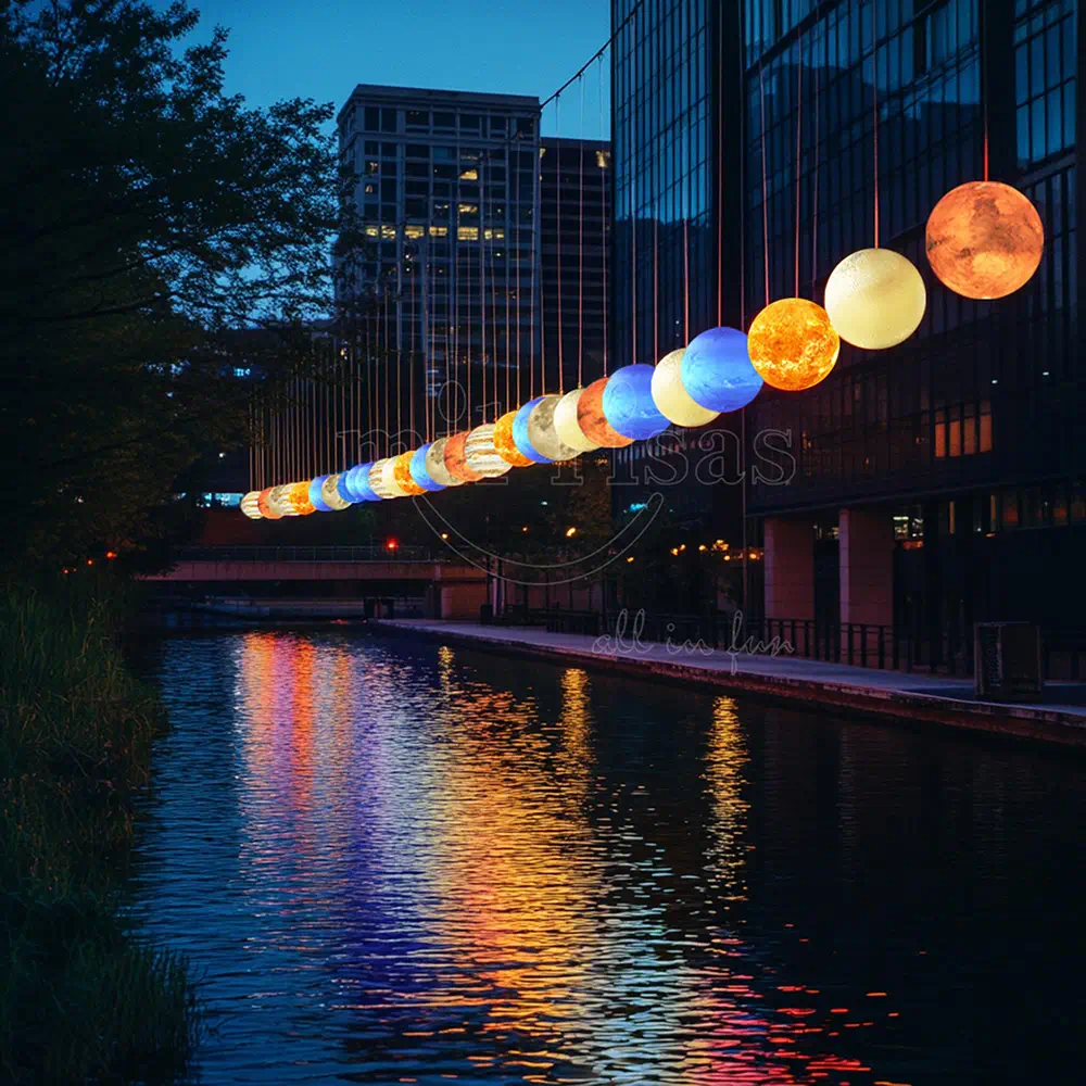 Outdoor Hanging LED Lights Hand Painted Planet Chandelier