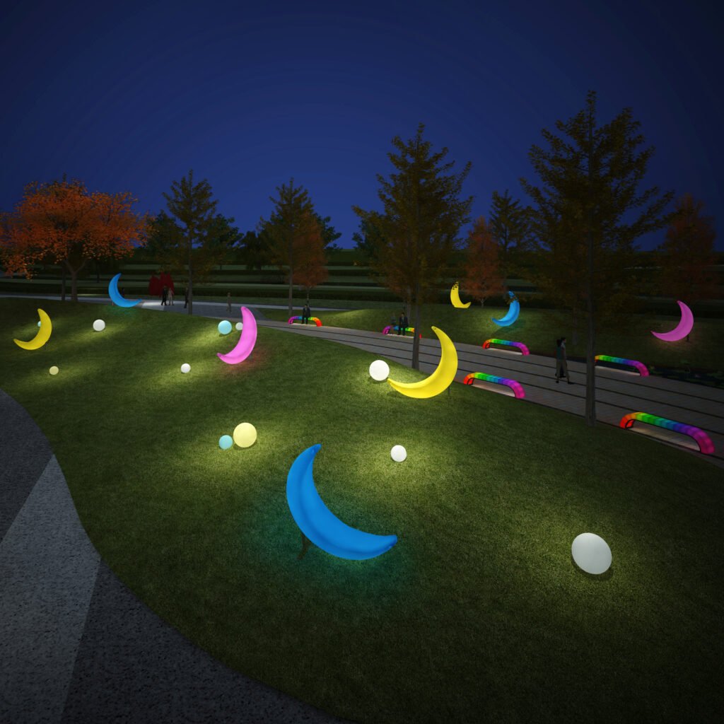 moon shaped led swing chair for team park