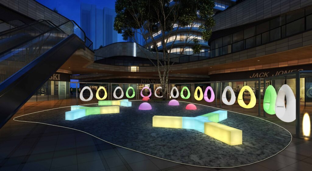 wholesale LED outside swing chair for shopping plaza leisure area