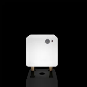 Mesa auxiliar de cubo LED con puertos USB, 40x40x40cm (1)