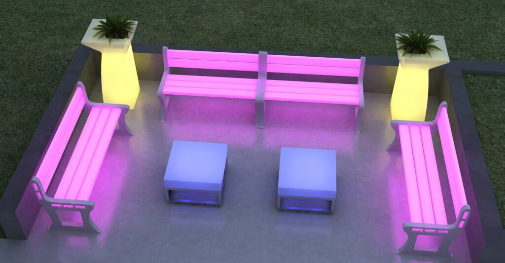 The scene of 60 Cm LED Square End Table With Hardware Base Outdoor Furniture in patio