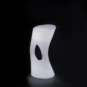 Modern ergonomic light-up bar stool with white glow for event furniture rentals.