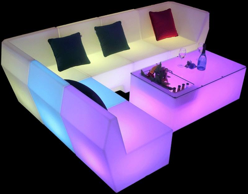 Corner LED Sectional Couch, Straight Luminous Sectional Sofa, and Glow Lighting Ice Bucket Table for Stylish Family Hangout Space