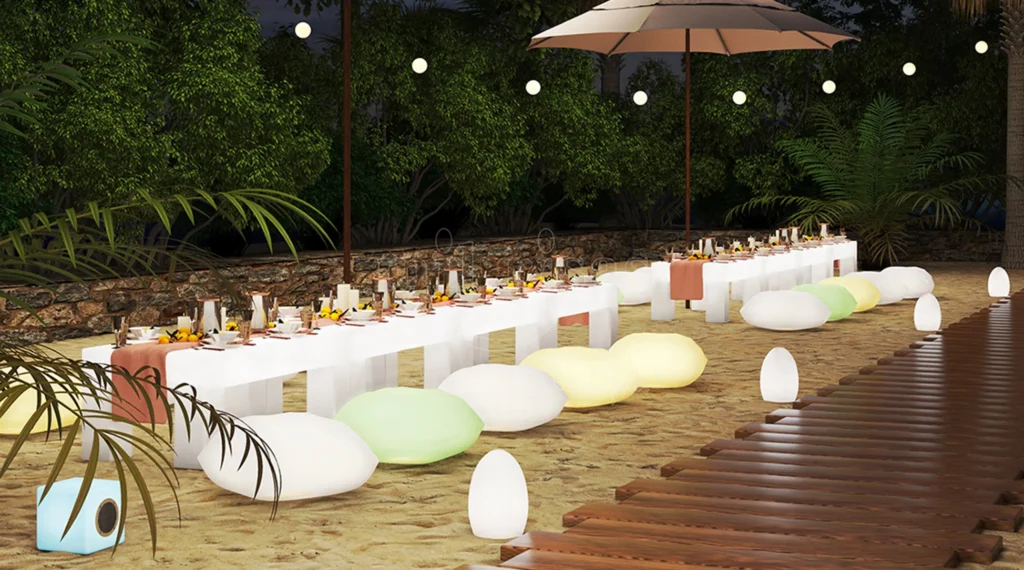 Create a Luxurious Beachside Experience with Light Up Pillow Stools and Soft Illumination