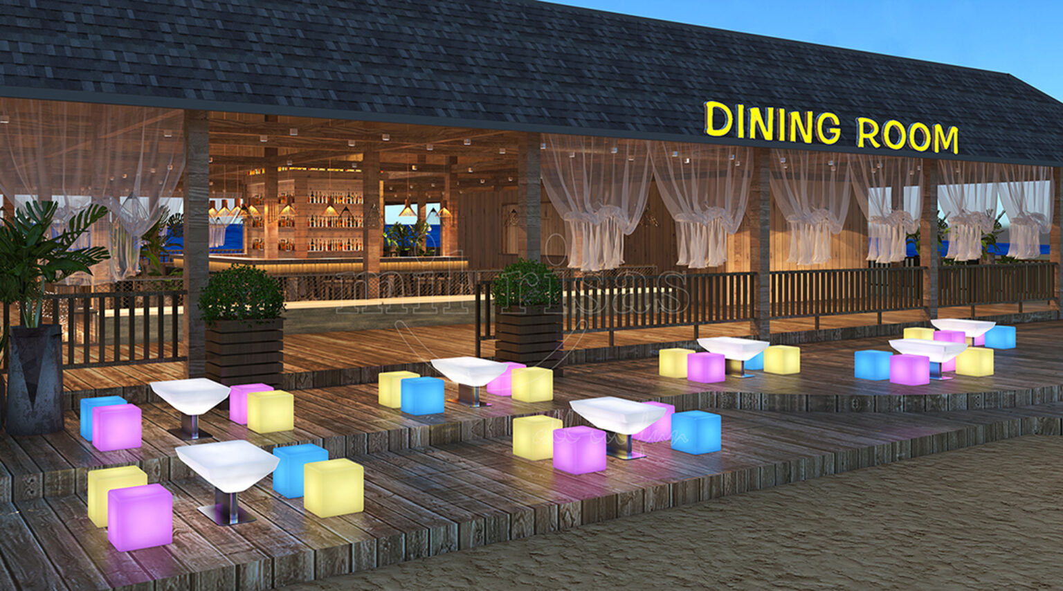 Elevate Your Seaside Restaurant with Warm, Vibrant LED Ambiance from the Small LED Coffee Table