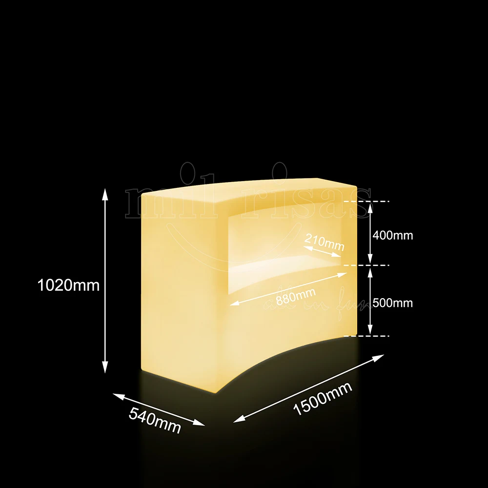 Size of Curved Light-up Bar Counter