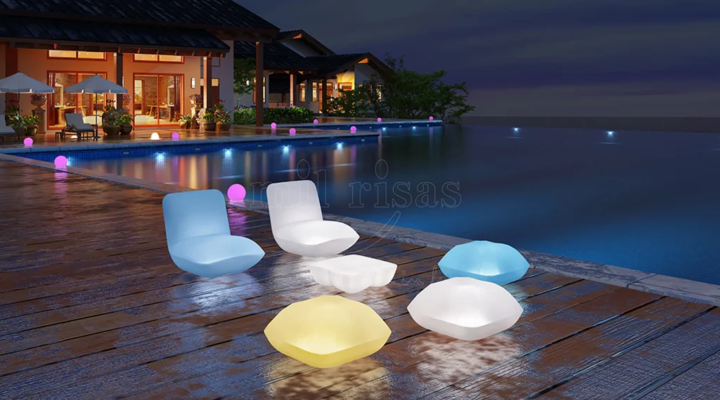 Stylish LED Pillow Easy Stools Illuminate Outdoor Poolside Lounges