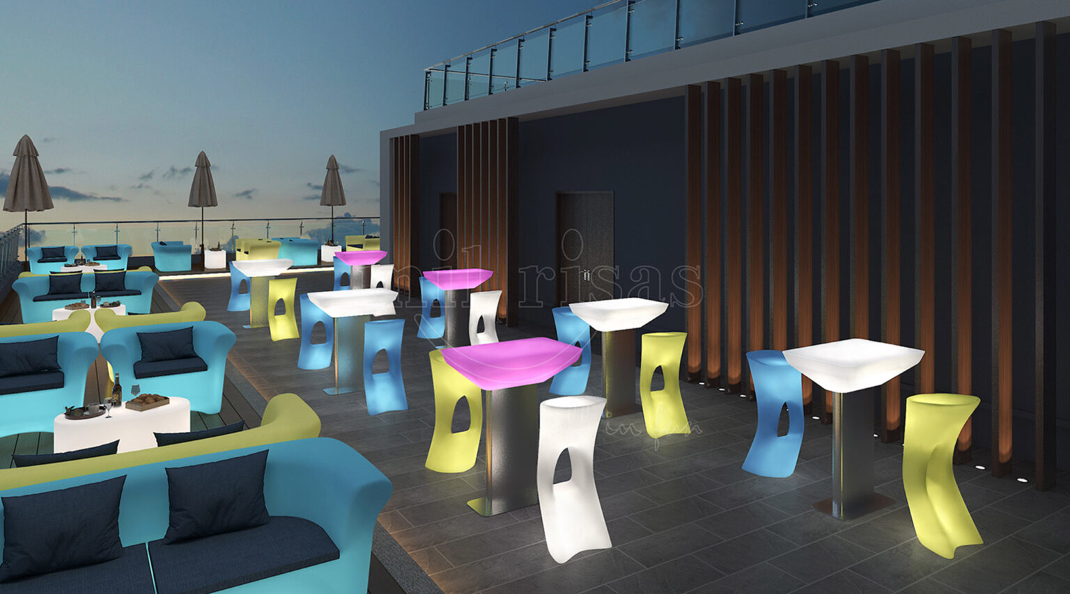 Turn Your Hotel Terrace into a Neon Paradise with the Small LED Bar End Table