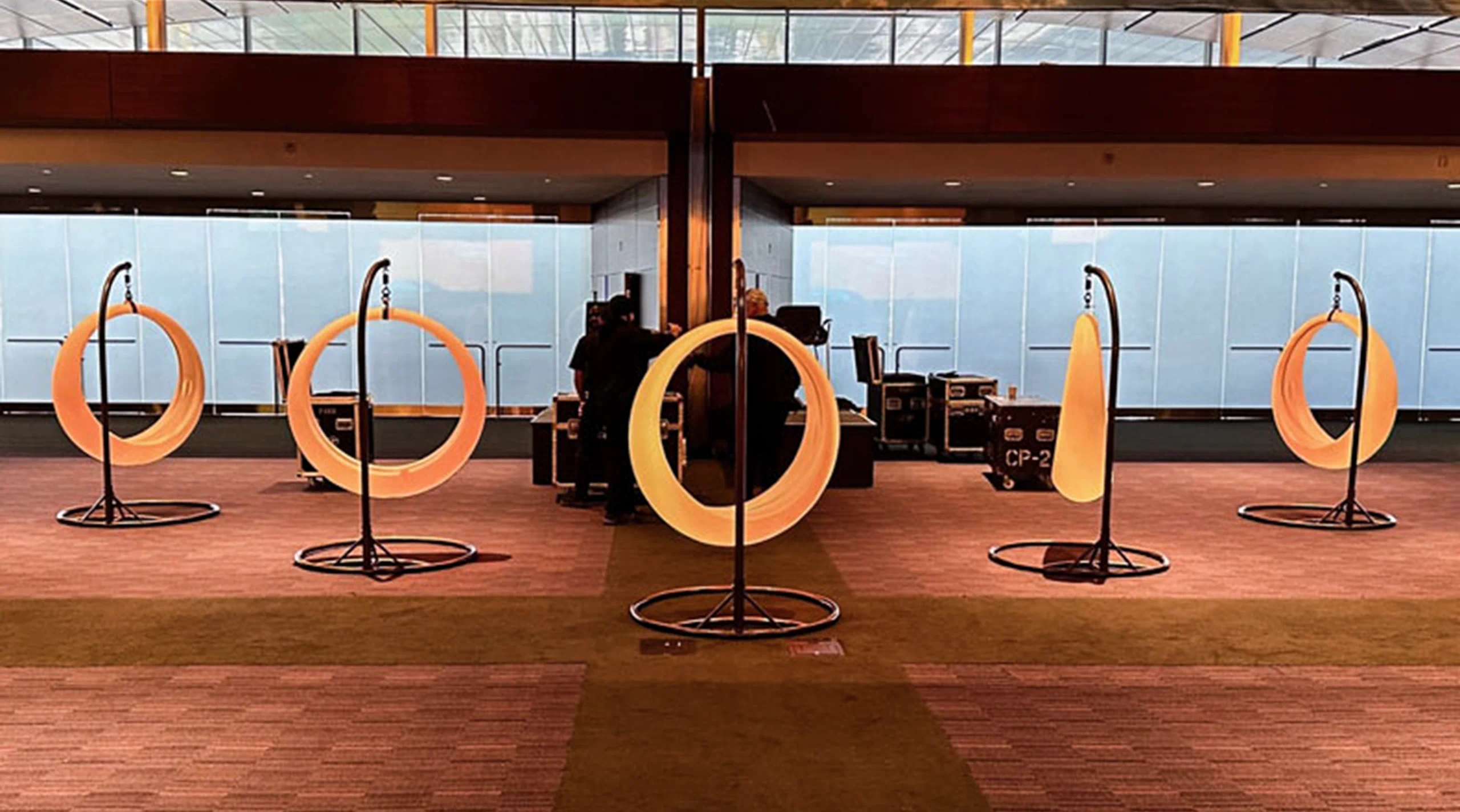 Glowing Swing Lights at an Outdoor Night Homecoming Event with Homecoming Event Furniture in MA