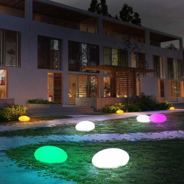 led light design pebble shape portable outdoor lamp