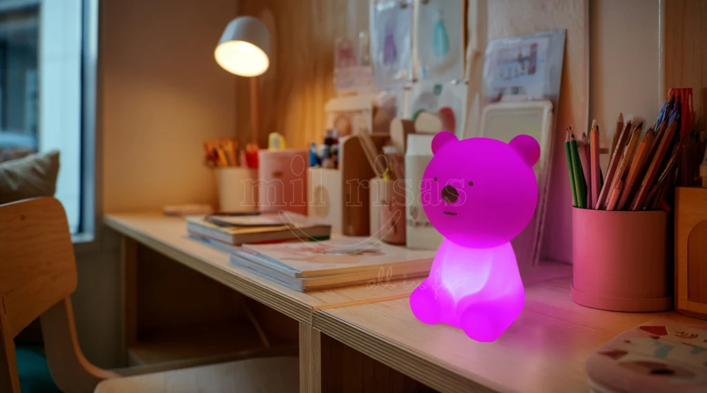 Breng zacht licht en vreugde naar het bureau van uw kind met een tafellamp in de vorm van een beer.