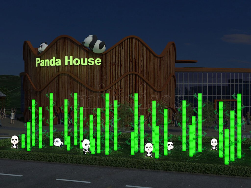 Playful Panda LED Lights Brighten the Bamboo Entrance