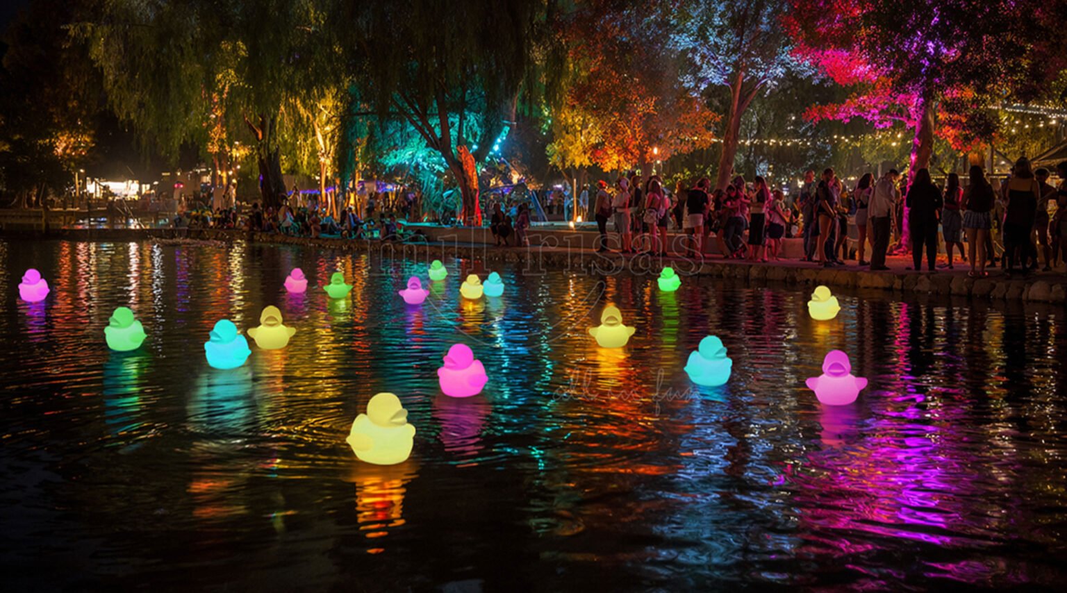 Transformeer de waterelementen van uw lichtshow met onze betoverende drijvende, oplichtende eend