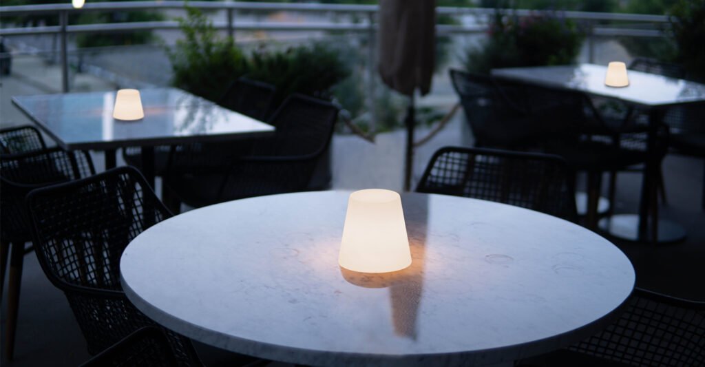 portable LED light - center of your active dining table to adjust the atmosphere.