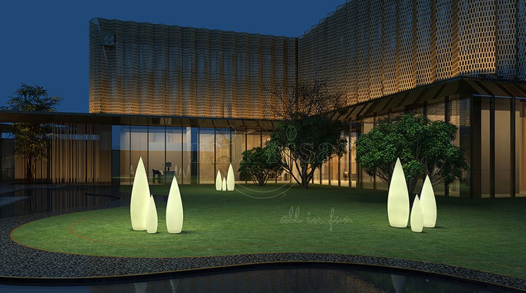 Weatherproof Outdoor Water Drop Floor Lamp Emits Soothing Light for a Calm Garden Atmosphere