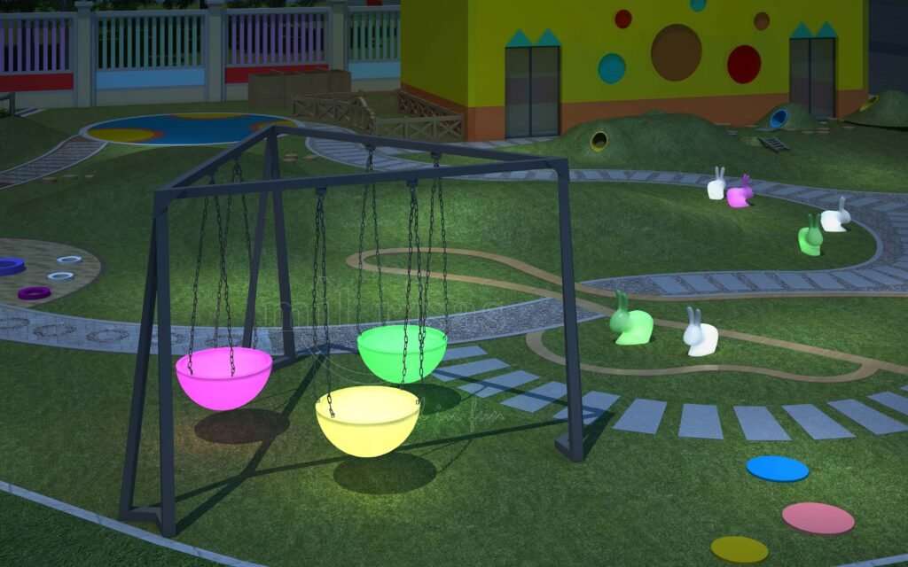 Brighten Children's Amusement Park with the LED Glowing Swing with Round Seat