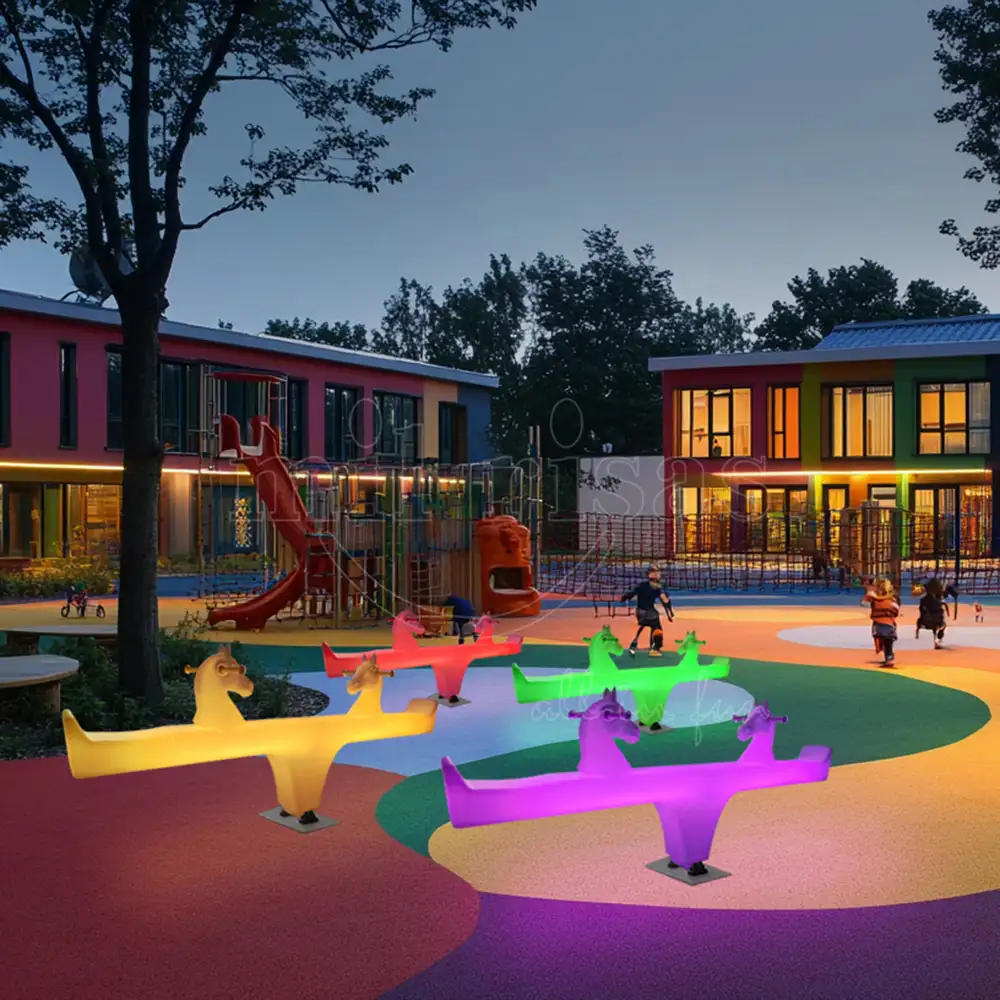 Horse Head Glowing Seesaws Wholesale for Kindergarten Playground at Night