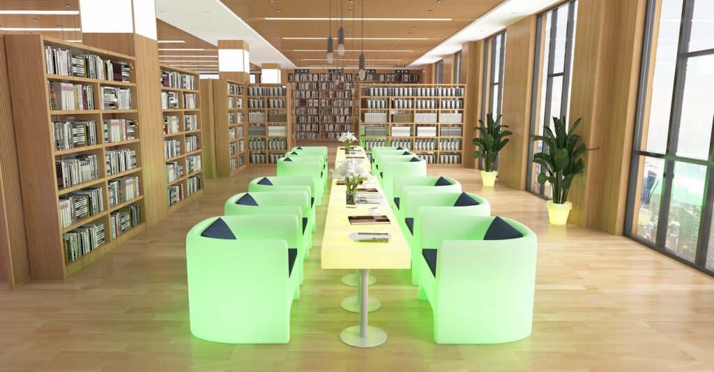 LED Chair With Soft Cushion Lumbar Pillow in library