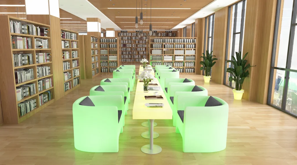 LED Chair With Soft Cushion Lumbar Pillow in library