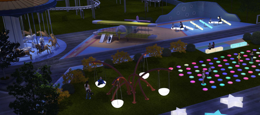 LED glowing swing with round seat for themed outdoor public parks