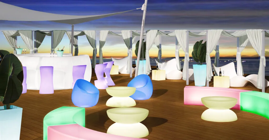 festa estiva al bar sul mare con mobili da bar a led