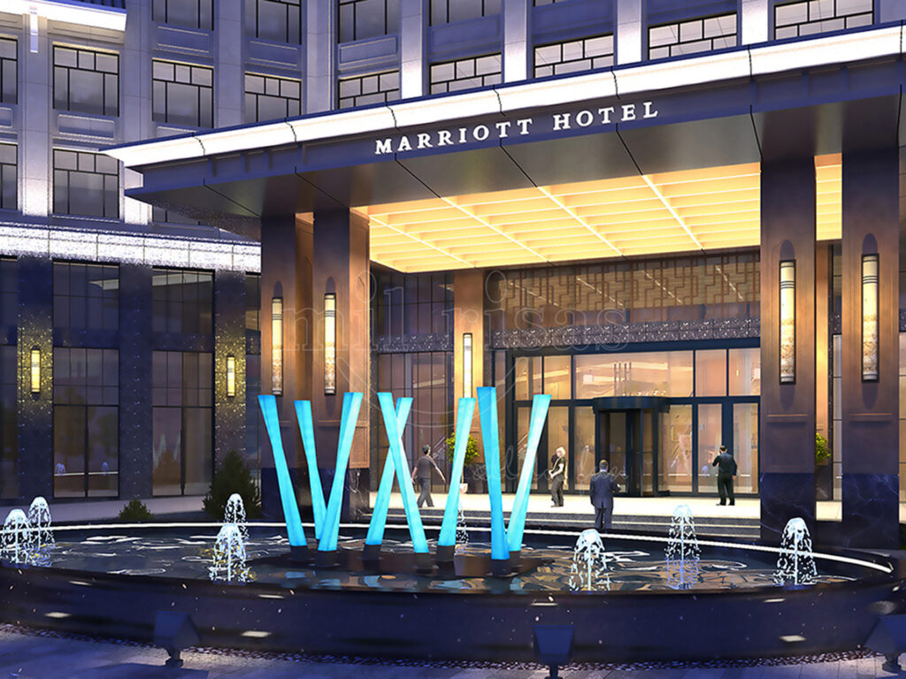 Captivate Guests with the Blue Glow of the LED Twist Floor Lamp at Your Hotel Fountain