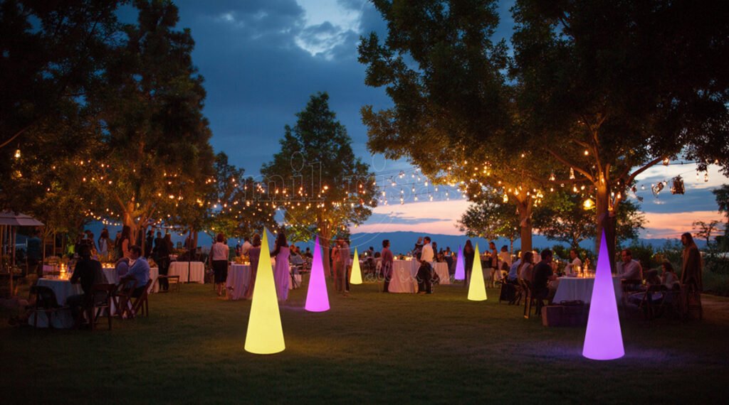 Illuminate Your Outdoor Wedding with Soft Ambient Glow Cone Floor Lamps