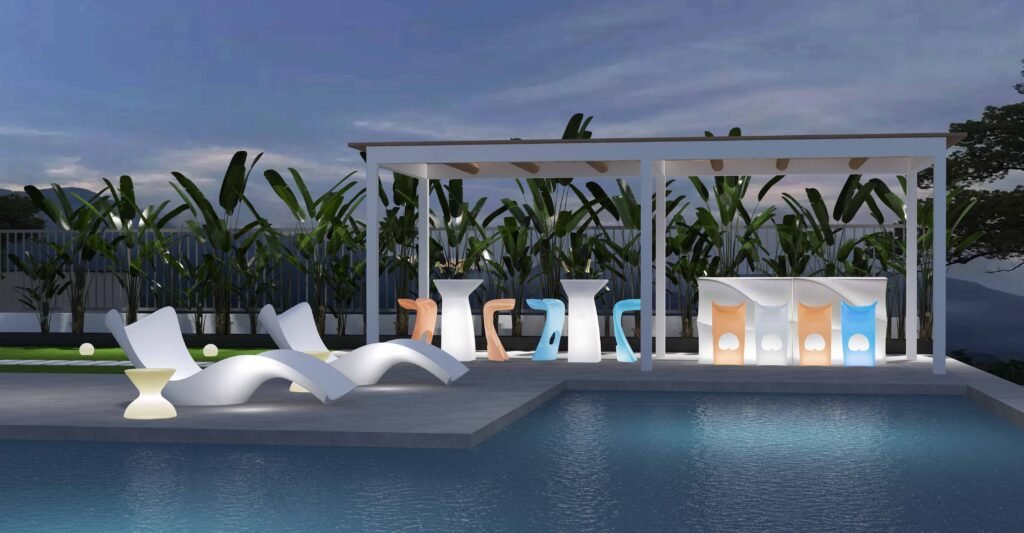 LED furniture for poolside bar themed bar event lighting