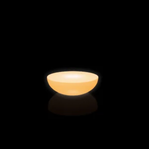Semicircle small end table with LED lights in warm orange glow for modern lounge decor.