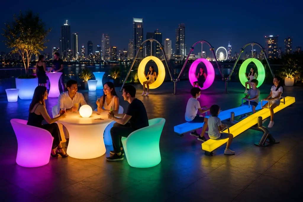 Professional LED furniture manufacturer providing interactive light-up playground equipment solutions for global commercial projects.
