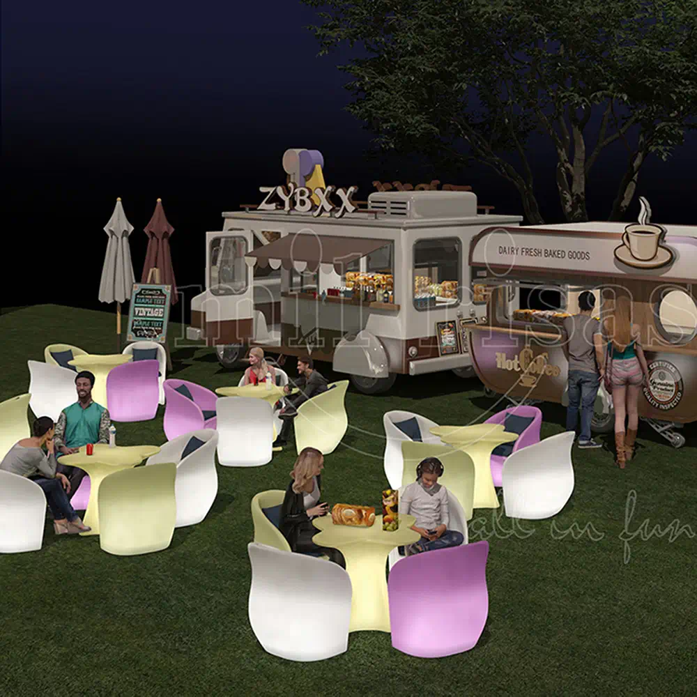 LED Flower Shaped Side Coffee Table and 4 pcs Couch Chair Set