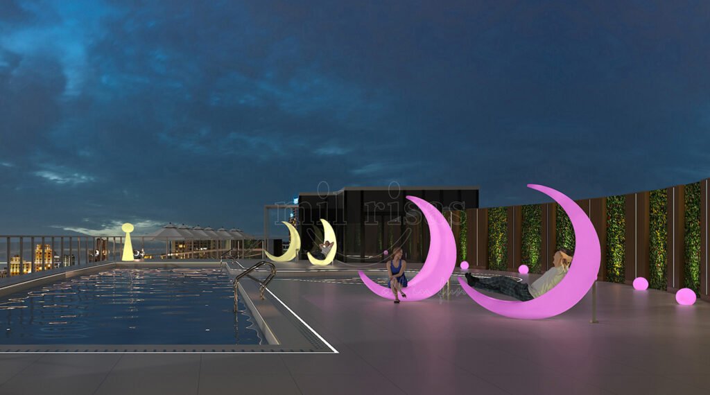 Transform Your Hotel Terrace into a Luxe Retreat with LED Half-Moon Glow Swing