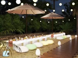Mueble de mesa auxiliar y taburete LED para eventos de picnic de lujo al aire libre