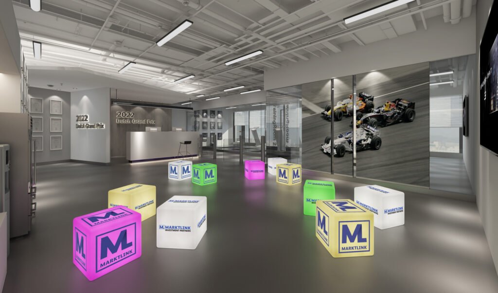 Provide luminous cube seats with brand LOGO promotion for the racing lounge