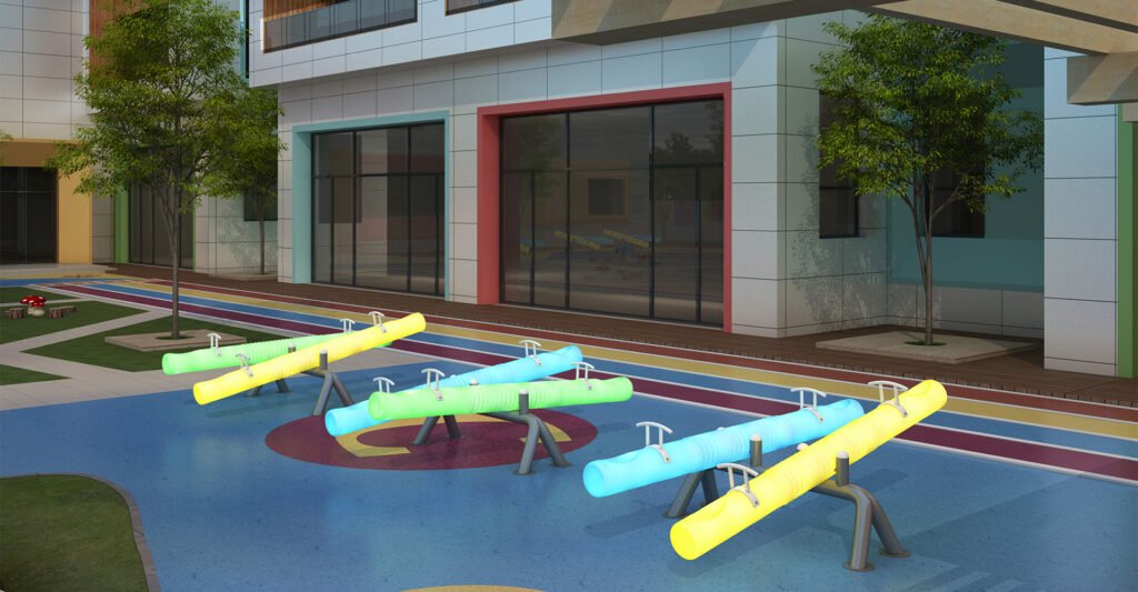 swinging double seesaw LED adds to the social fun of students in school