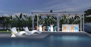 mobili a led su misura per l'illuminazione di eventi a tema bar a bordo piscina