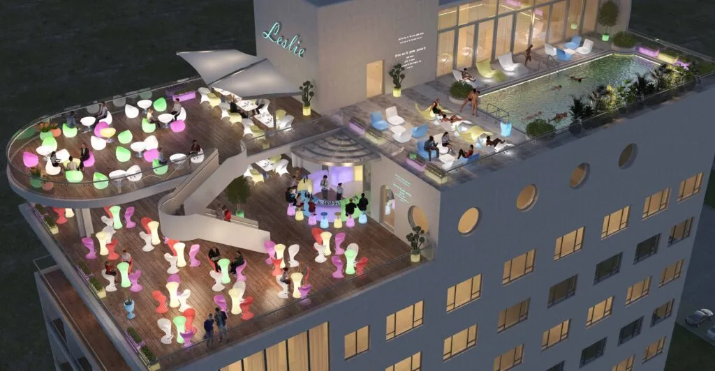 gli effetti luminosi di mobili rotostampati con illuminazione a LED in hotel