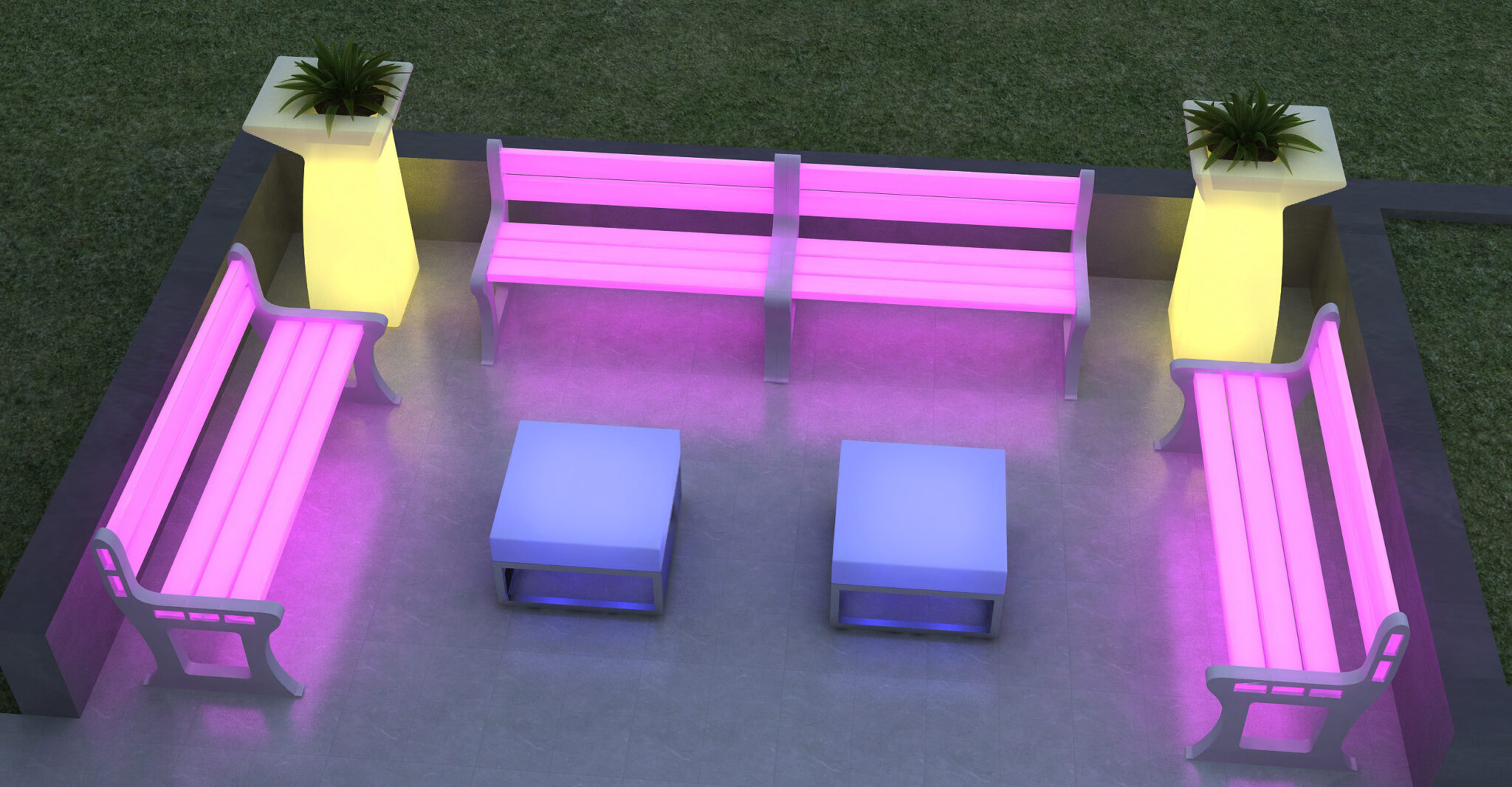 Small Backrest LED Patio Garden Bench Seats Outdoor Furniture