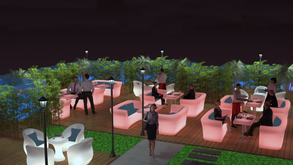 Elevate Your Unique Open Garden Restaurant Ambiance with LED Lights Furniture Illuminated