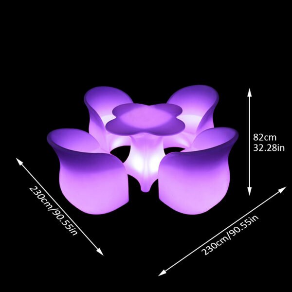 Size of LED Flower Shaped Side Coffee Table and 4 pcs LED Single Light Up Couch Set