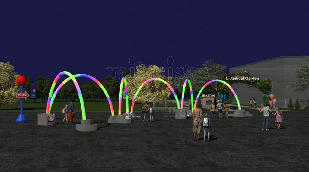 Glowing Rainbow Arches for Rest and Recreation Community Center