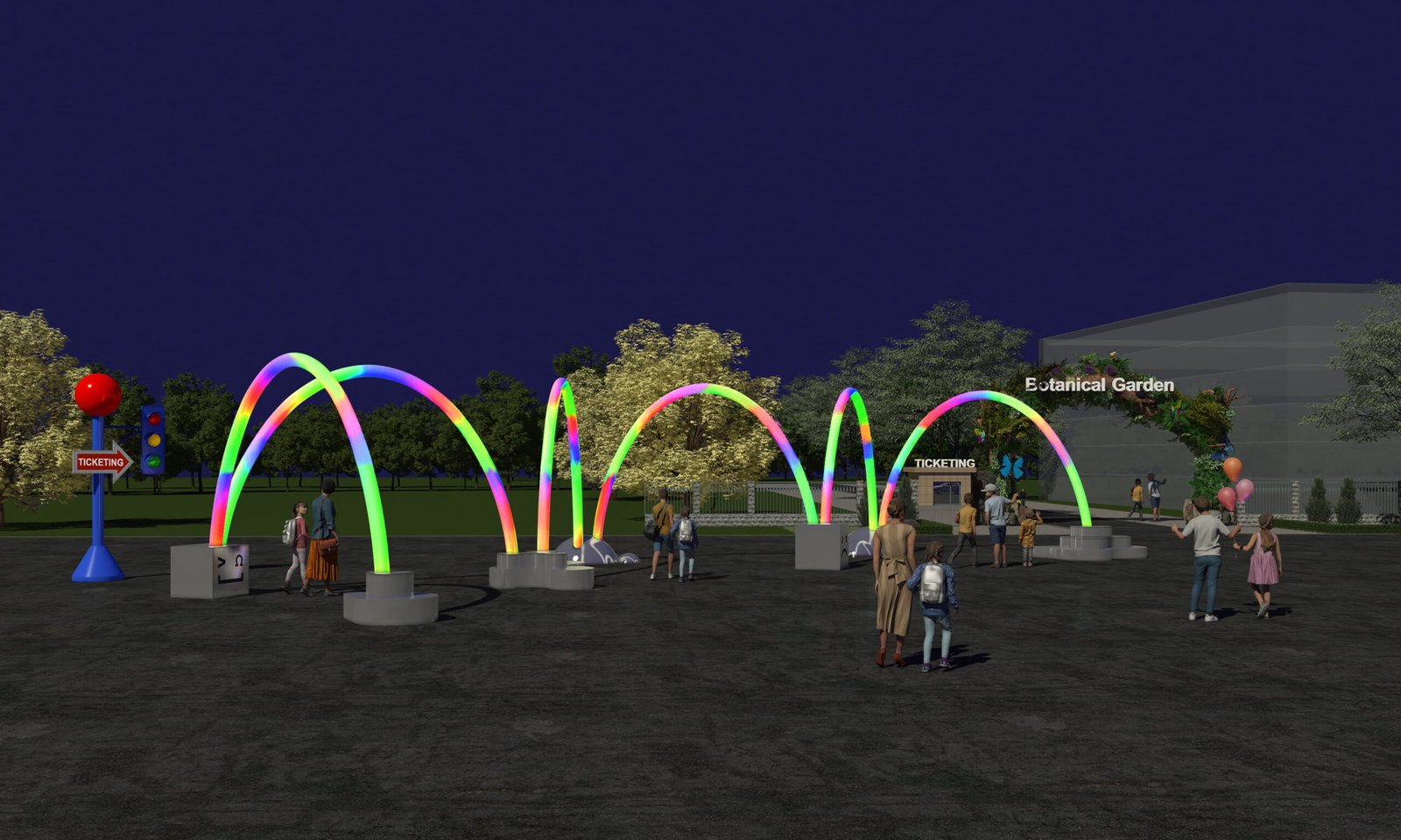 Glowing Rainbow arches for Rest and Recreation Community Center