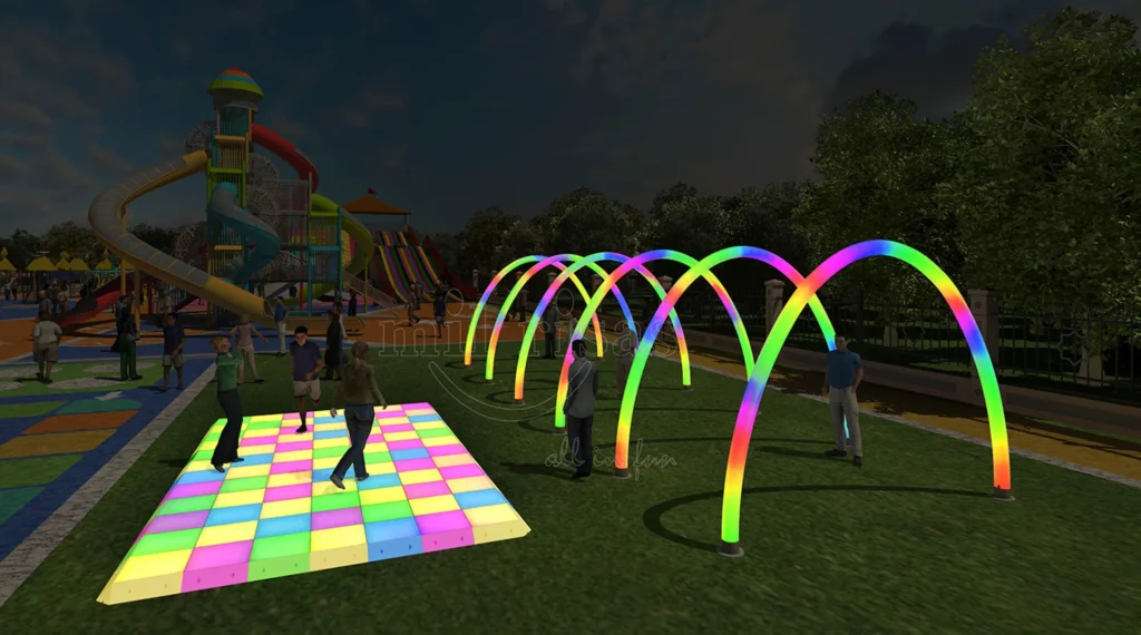 Pair your Rainbow Arch with RGB Lighting with Square LED Dance Floor Lights for a truly unforgettable event