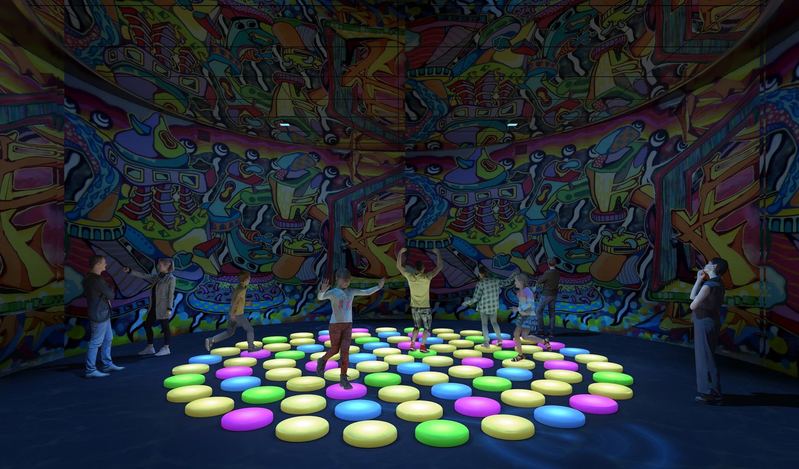 Interactive LED Floor Tiles in a Graffiti Room
