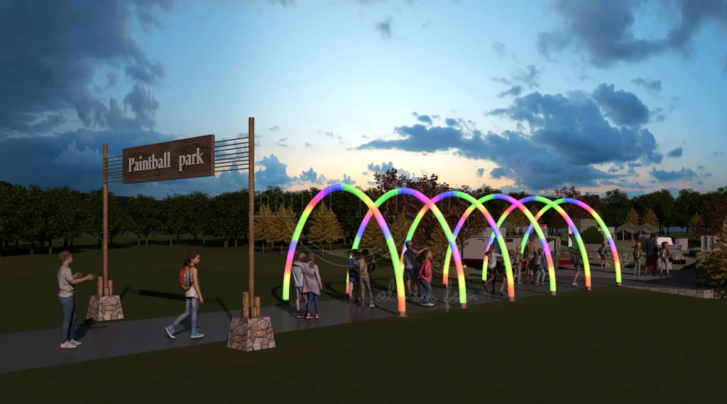Migliora il tuo parco di paintball con mobili a LED, arco arcobaleno con illuminazione RGB